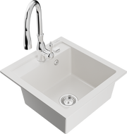 Mexen Vito fregadero de cocina de granito de 1 seno con grifo Savita, blanco - 6503-20-672601-00