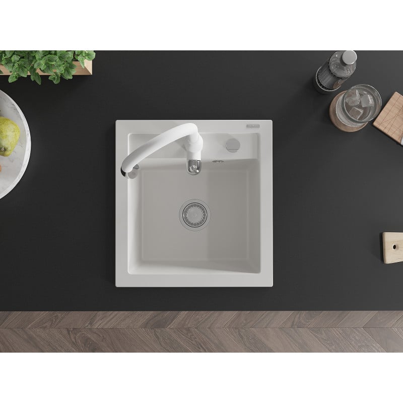 Mexen Vito fregadero de granito de 1 compartimento con grifo de cocina Savita, blanco - 6503-20-672601-20