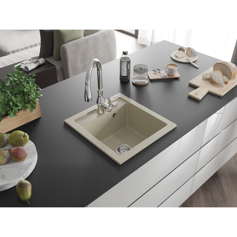 Mexen Vito Granitspüle 1-beckig mit Küchenarmatur Savita, beige - 6503-69-672601-00