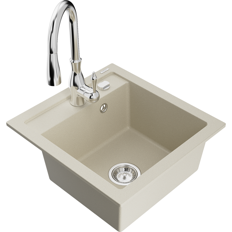 Mexen Vito fregadero de granito de 1 cubeta con grifo de cocina Savita, beige - 6503-69-672601-00