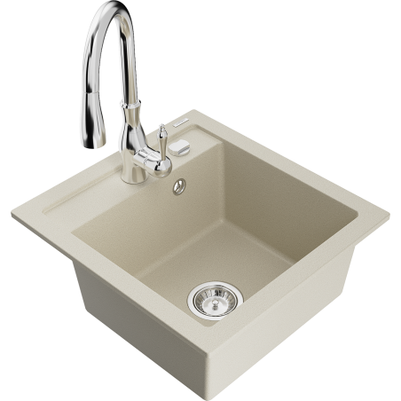 Mexen Vito granta izlietne ar 1 nodalījumu un virtuves jaucējkrānu Savita, bēša - 6503-69-672601-00