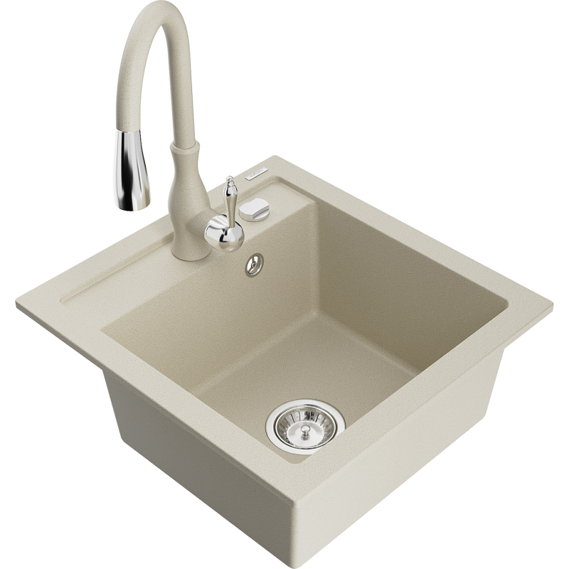 Mexen Vito 1-komorinen graniittinen keittiöallas keittiöhanalla Savita, beige - 6503-69-672601-69
