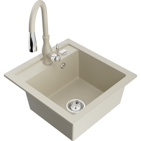 Mexen Vito fregadero de granito 1-cubeta con grifo de cocina Savita, beige - 6503-69-672601-69