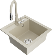 Mexen Vito lavello in granito a 1 vasca con rubinetto da cucina Savita, beige - 6503-69-672601-69