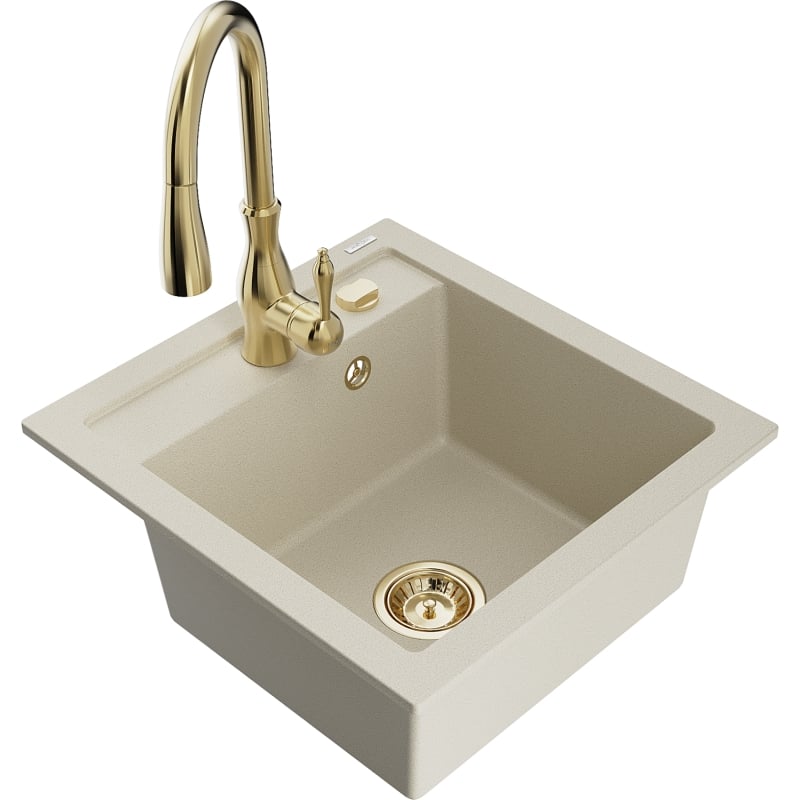 Mexen Vito évier en granit 1 bac avec robinet de cuisine Savita, beige - 6503-69-672601-50