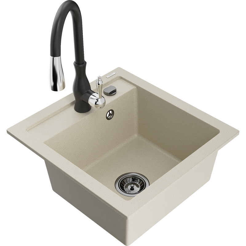 Mexen Vito fregadero de granito de 1 tazón con grifo de cocina Savita, beige - 6503-69-672601-70