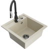 Mexen Vito fregadero de granito de 1 compartimento con grifo de cocina Savita, beige - 6503-69-672601-70