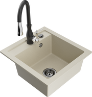 Mexen Vito single-bowl granite sink with kitchen faucet Savita, beige - 6503-69-672601-70
