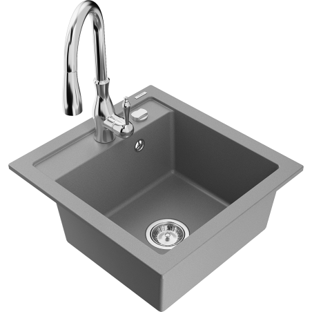 Mexen Vito 1-bowl granite sink with Savita kitchen tap, grey - 6503-71-672601-00