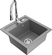 Mexen Vito granite sink 1-bowl with Savita kitchen faucet, gray - 6503-71-672601-00