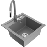 Mexen Vito fregadero de granito 1-cubeta con grifo de cocina Savita, gris - 6503-71-672601-71