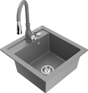 Mexen Vito fregadero de granito 1-cubeta con grifo de cocina Savita, gris - 6503-71-672601-71