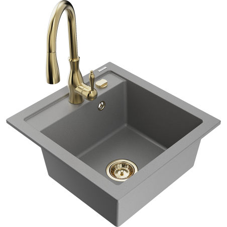 Mexen Vito lava-loiça de granito 1-bacia com torneira de cozinha Savita, cinza - 6503-71-672601-50