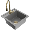 Mexen Vito lava-loiça de granito 1-bacia com torneira de cozinha Savita, cinza - 6503-71-672601-50