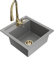 Mexen Vito 1-bowl granite kitchen sink with Savita faucet, gray - 6503-71-672601-50