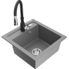 Mexen Vito fregadero de granito de 1 cubeta con grifo de cocina Savita, gris - 6503-71-672601-70