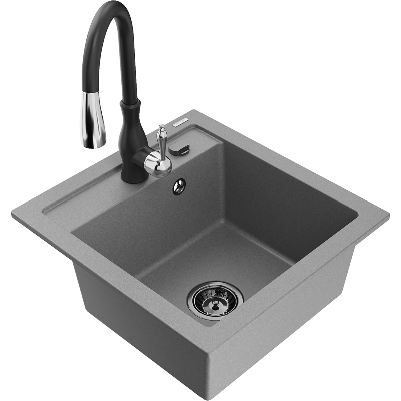 Mexen Vito granit diskbänk 1-fack med köksblandare Savita, grå - 6503-71-672601-70-B
