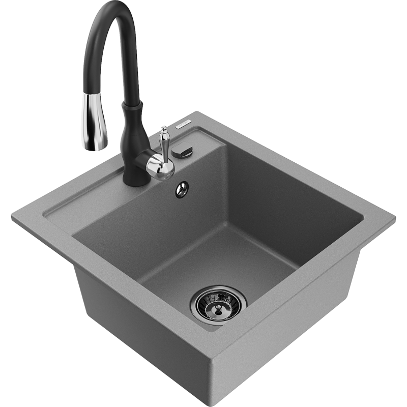 Mexen Vito Granit-Spullsteen mat enger Kichenbatterie Savita, gro - 6503-71-672601-70-B