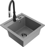 Mexen Vito fregadero de granito de 1 cubeta con grifo de cocina Savita, gris - 6503-71-672601-70-B