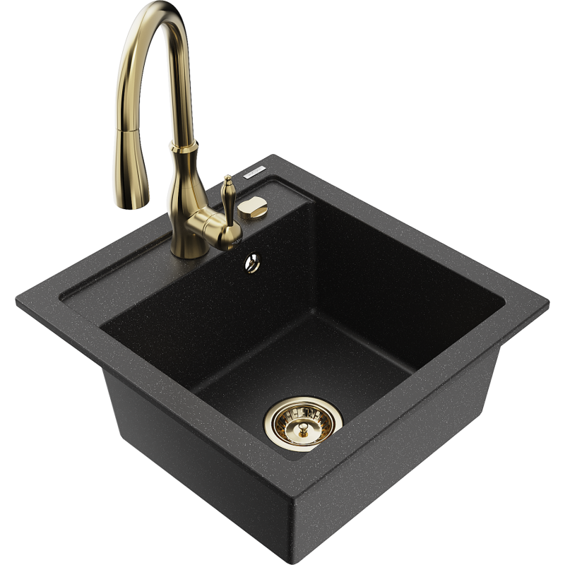 Mexen Vito fregadero de granito de 1 seno con grifo de cocina Savita, negro/plata metálica - 6503-73-672601-50
