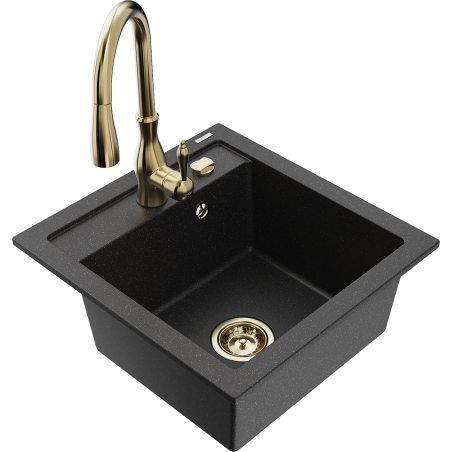 Mexen Vito 1-kamer granieten gootsteen met Savita keukenkraan, zwart/zilver metallic - 6503-73-672601-50