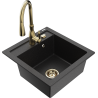 Mexen Vito Granitspüle mit 1 Becken und Küchenarmatur Savita, schwarz/silber metallic - 6503-73-672601-50