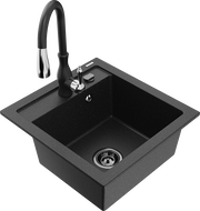 Mexen Vito fregadero de granito de 1 cubeta con grifo de cocina Savita, negro/plata metálica - 6503-73-672601-70-B