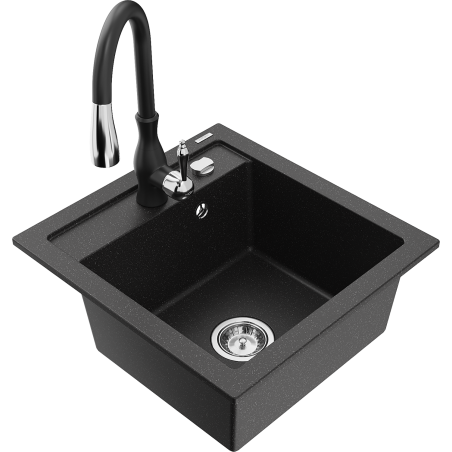 Mexen Vito graniidist 1-kauseline valamu koos Savita köögisegistiga, must/hõbedane metallik - 6503-73-672601-70