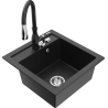 Mexen Vito fregadero de granito de 1 cubeta con grifo de cocina Savita, negro/plateado metálico - 6503-73-672601-70