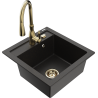 Mexen Vito 1-Bowl Granite Sink with Savita Kitchen Faucet, Black/Gold Metallic - 6503-75-672601-50