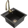 Mexen Vito fregadero de granito de 1 compartimento con grifo de cocina Savita, negro/dorado metálico - 6503-75-672601-50