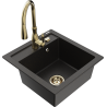 Mexen Vito granite sink 1-bowl with Savita kitchen tap, black/gold metallic - 6503-75-672601-50