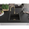 Mexen Vito fregadero de granito de 1 compartimento con grifo de cocina Savita, negro/dorado metálico - 6503-75-672601-50