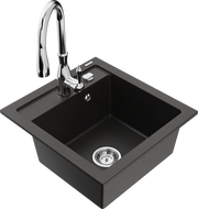 Mexen Vito 1-bowl granite sink with Savita kitchen faucet, black/gold metallic - 6503-75-672601-00