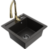 Mexen Vito granite sink 1-bowl with Savita kitchen tap, black/golden metallic - 6503-75-672601-50-B