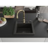 Mexen Vito fregadero de granito de 1 compartimento con grifería de cocina Savita, negro/metalizado dorado - 6503-75-672601-50-B