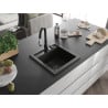 Mexen Vito 1-bowl granite sink with Savita kitchen tap, black/gold metallic - 6503-75-672601-70-B