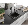 Mexen Vito granite kitchen sink 1-bowl with Savita kitchen faucet, black/golden metallic - 6503-75-672601-70