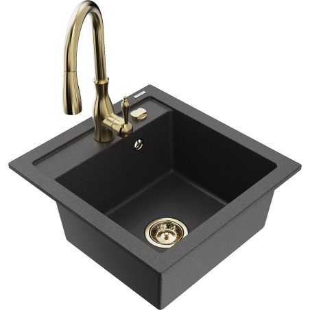 Mexen Vito Νεροχύτης γρανίτης 1 θήκη με μπαταρία κουζίνας Savita, μαύρος με