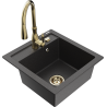Mexen Vito fregadero de granito de 1 tina con grifo de cocina Savita, negro moteado - 6503-76-672601-50