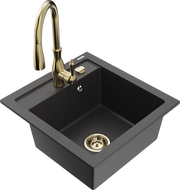 Mexen Vito fregadero de granito de 1 tina con grifo de cocina Savita, negro moteado - 6503-76-672601-50