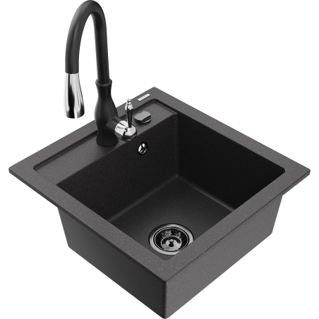 Mexen Vito fregadero de granito de 1 cubeta con grifo de cocina Savita, negro moteado - 6503-76-672601-70-B