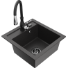Mexen Vito granite kitchen sink 1-bowl with Savita kitchen tap, black speckled - 6503-76-672601-70-B