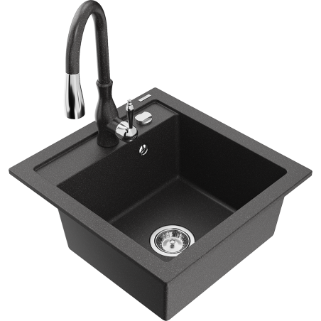 Mexen Vito fregadero de granito de 1 seno con grifo de cocina Savita, negro moteado - 6503-76-672601-76