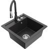 Mexen Vito fregadero de granito de 1 seno con grifo de cocina Savita, negro moteado - 6503-76-672601-76