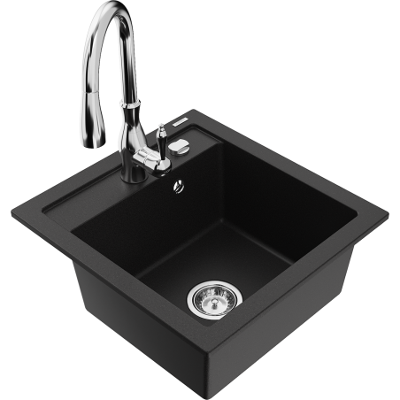 Mexen Vito Granit Spullsteen 1-Komoresch mat Kichenkran Savita, schwaarz - 6503-77-672601-00