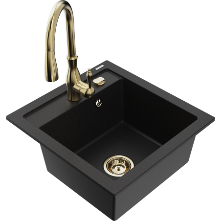 Mexen Vito fregadero de granito de 1 cámara con grifo de cocina Savita, negro - 6503-77-672601-50