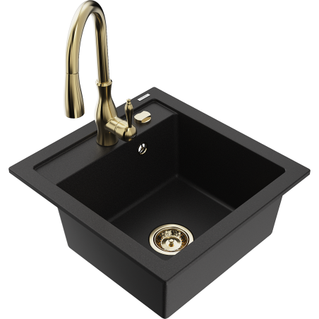 Mexen Vito fregadero de granito de 1 compartimento con grifo de cocina Savita, negro - 6503-77-672601-50