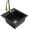 Mexen Vito fregadero de granito de 1 cámara con grifo de cocina Savita, negro - 6503-77-672601-50