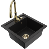 Mexen Vito granite sink 1-bowl with Savita kitchen tap, black - 6503-77-672601-50